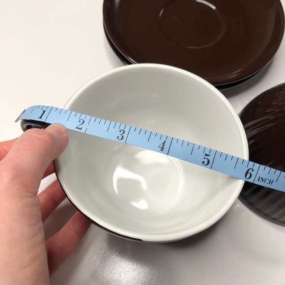 Paris Hot Chocolate Rich Brown Ridged Mugs & Saucers Cozy Winter Cups Set of 2 - Picture 10 of 12